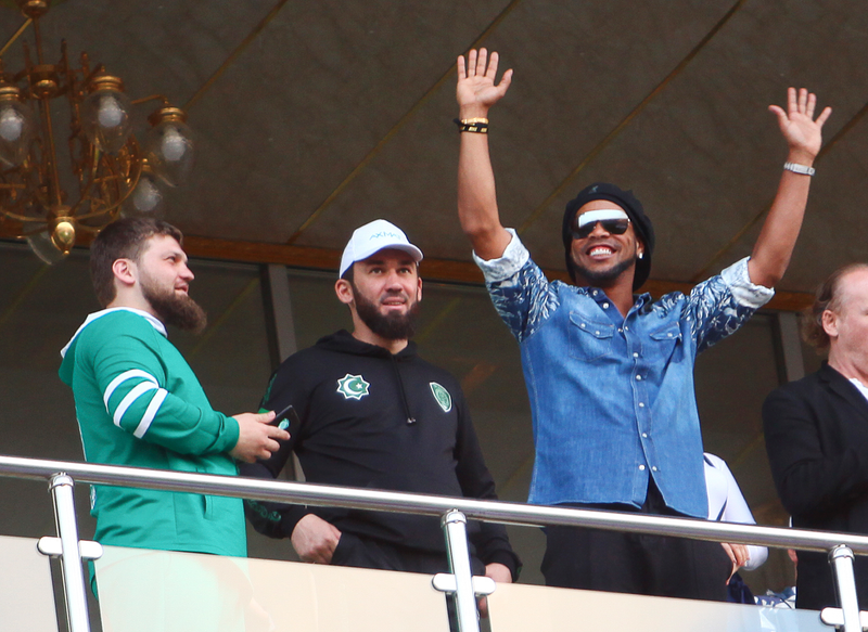 Ramzan Kadyrov and Ronaldinho in Grozny, July 2017. Photo credit: AP